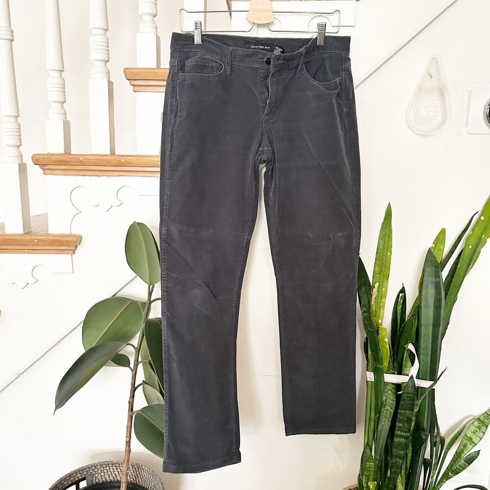 Calvin Klein Straight Leg Pants Dark Gray Corduroy Cotton Stretch Size 10x32